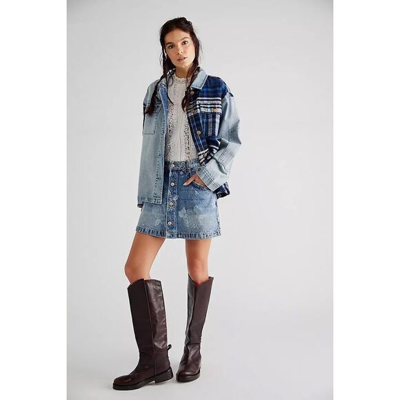 Free People Ray Printed Denim Skort Size 0 - Picture 2 of 5